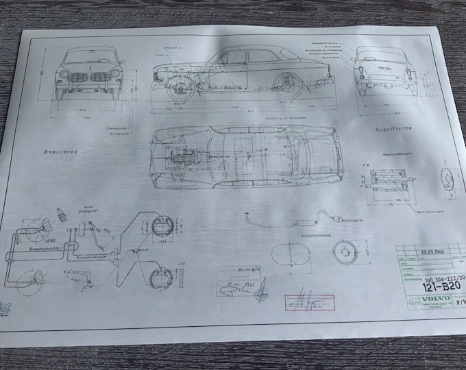 Volvo P121 Amazon 1968 construction drawing ART work blueprint