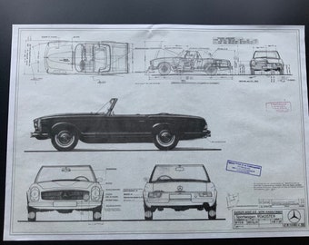 メルセデス W113 パゴダ 1967 建設図面 アート作品
