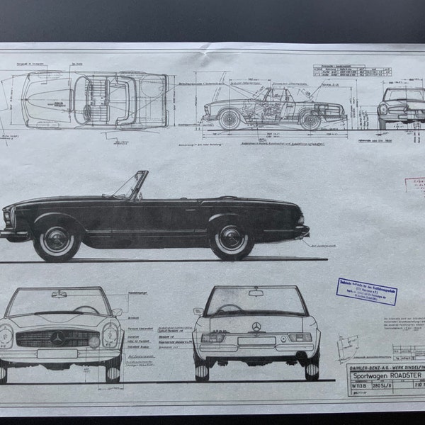 Mercedes W113 Pagode 1967 Konstruktionszeichnung ART work