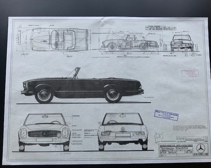 Mercedes W113 Pagoda 1967 construction drawing ART work