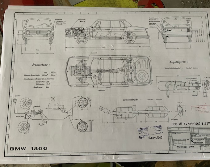 BMW 1800 1963 construction drawing ART work blueprint