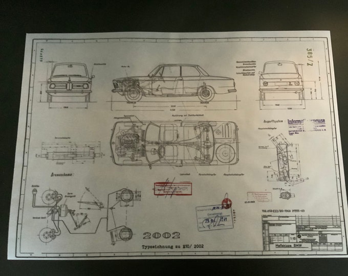 BMW E10 2002 1969 construction drawing ART work Blueprint
