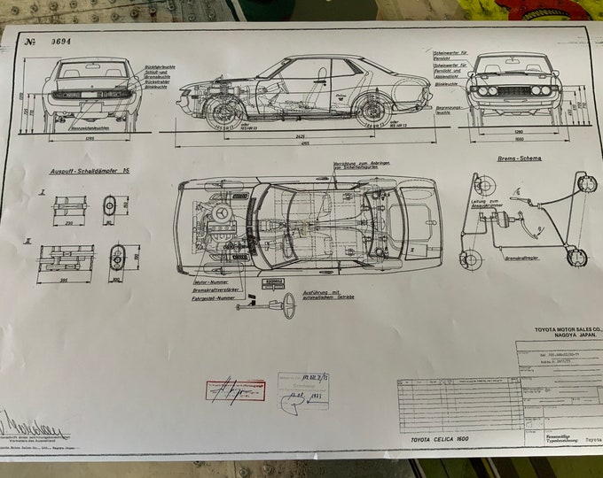 Toyota Celica 1600 1971 construction drawing ART work blueprint