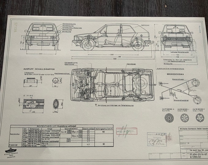 Golf I Cabriolet Series I from 1979 construction drawing ART work Blueprint