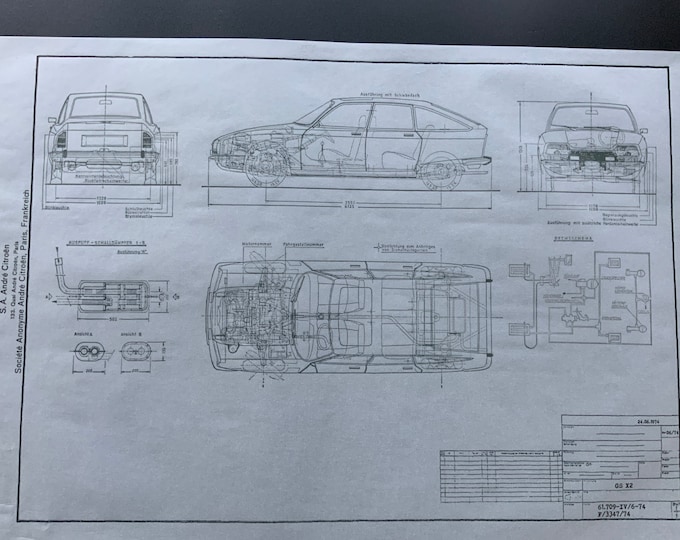 Citroën GS X2 1974 construction drawing ART work