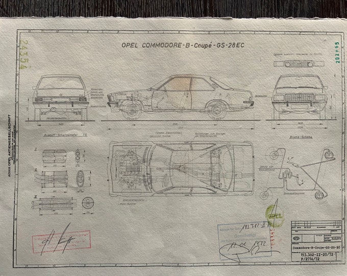 Opel Commodore B Coupé GS-28-EC Blueprint construction drawing ART work