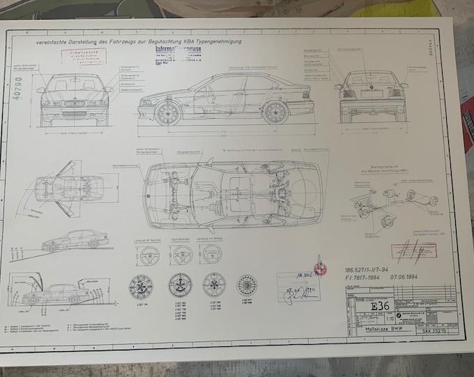 BMW E36 M3 Coupe construction drawing ART work blueprint