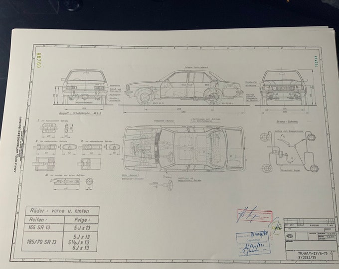 Opel Ascona B Limousine 1975 construction drawing ART work
