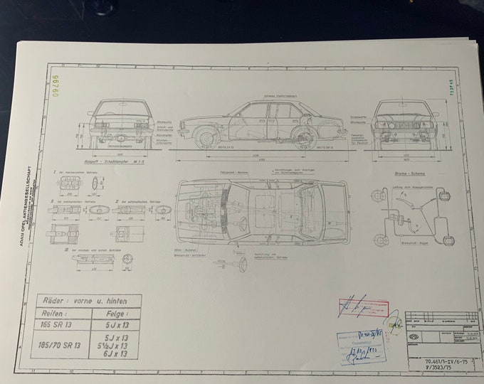 Opel Ascona B Sedan 1975 construction drawing ART work