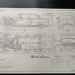 Chevrolet Bel Air 1955 Blueprint made for German Market GM/Adam Opel construction drawing ART work