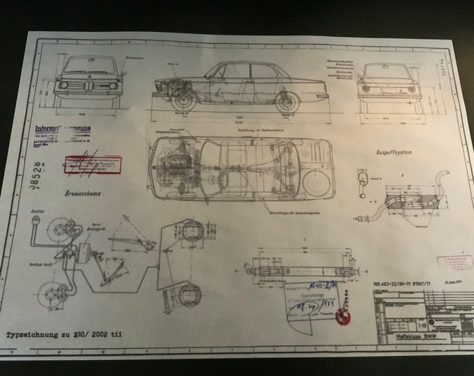 BMW E10 2002Tii construction drawing ART work blueprint