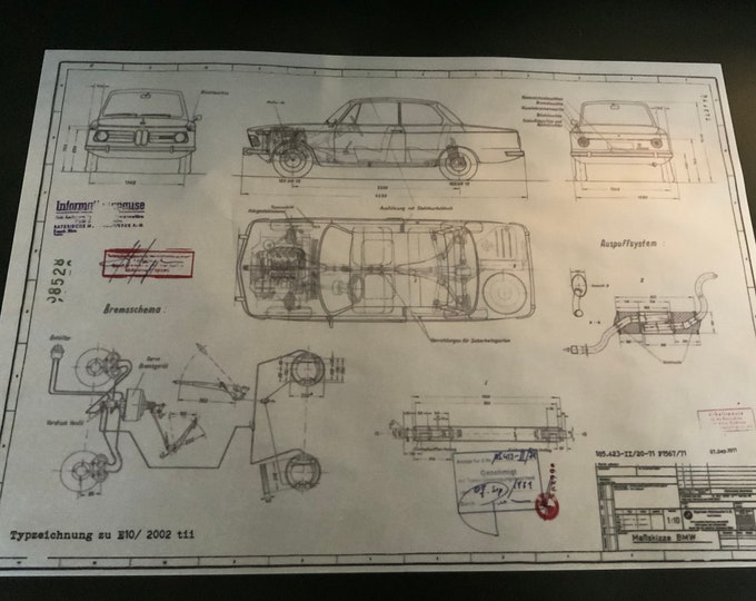 BMW E10 2002Tii construction drawing ART work Blueprint