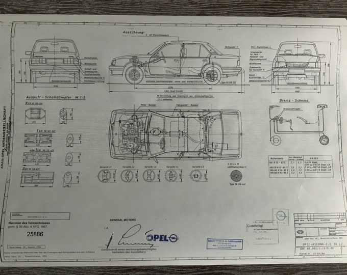 Ascona C C 16 LZ 1986 design drawing ART work Opel