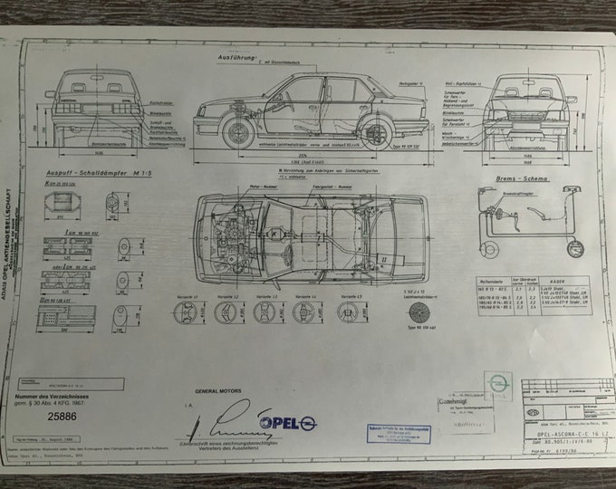 Ascona C C 16 LZ 1986 construction drawing ART work Opel