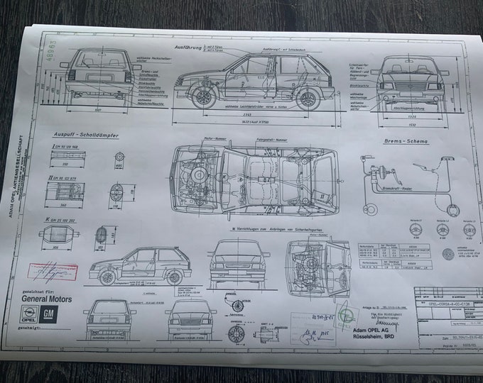 Corsa A C13N Sport from 1985 construction drawing ART work blueprint