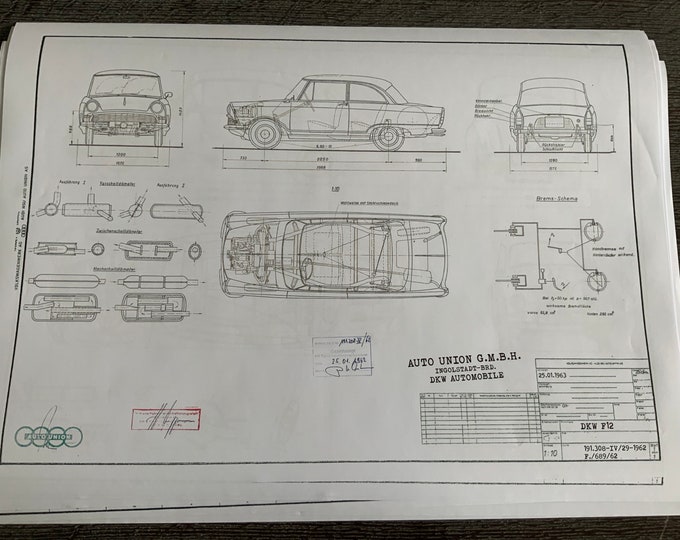 DKW F12 1962 construction drawing ART work blueprint