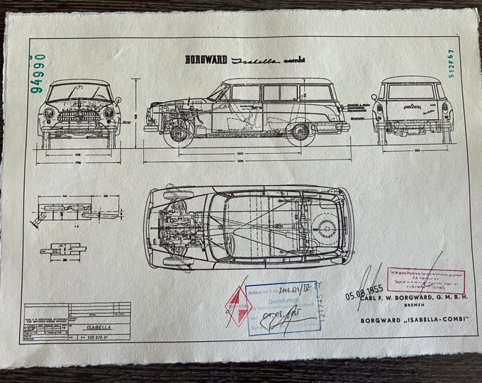 Construction drawing ART work Borgward Isabella station wagon 1955