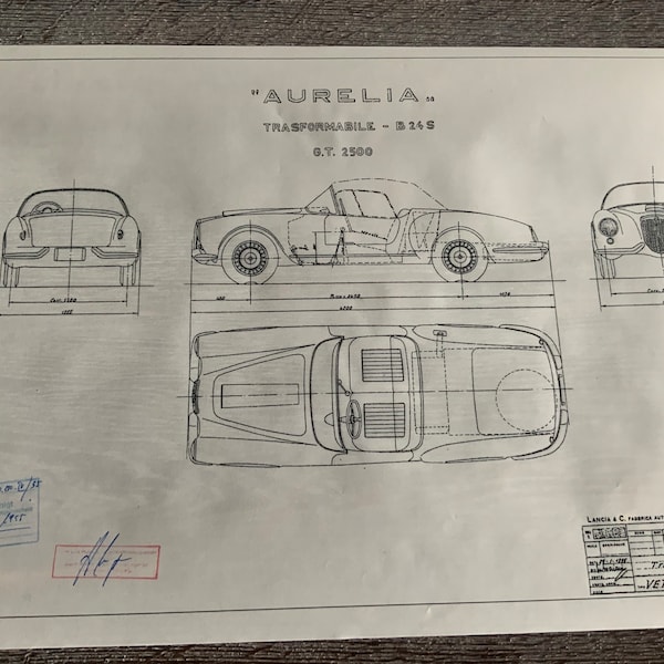 Lancia Aurelia B24 GT 2500 Cabrio 1955 Konstruktionszeichnung ARTwork