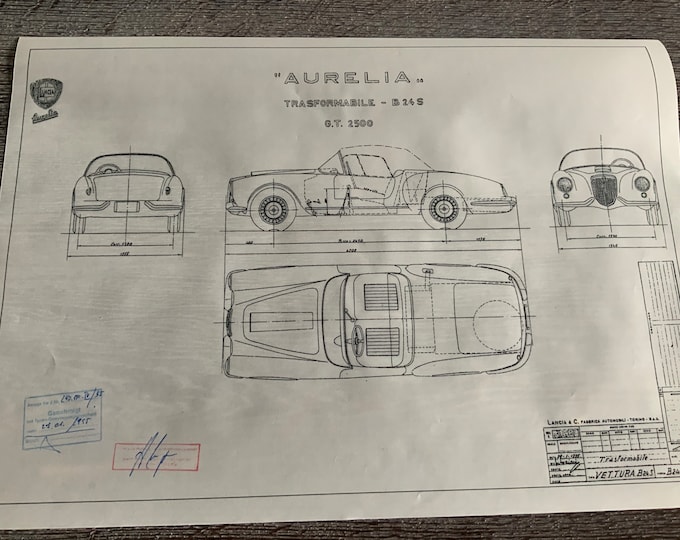 Lancia Aurelia B24 GT 2500 Cabrio 1955 construction drawing ARTwork