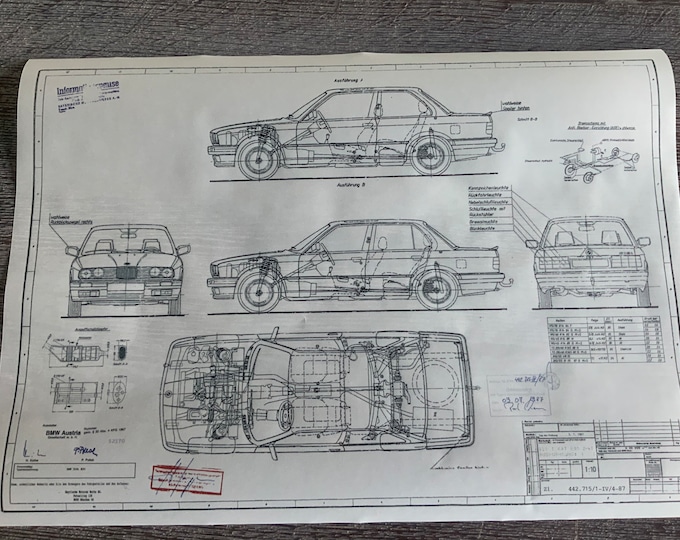 E30 BMW 318i 2-4 doors 1987 construction drawing ARTwork