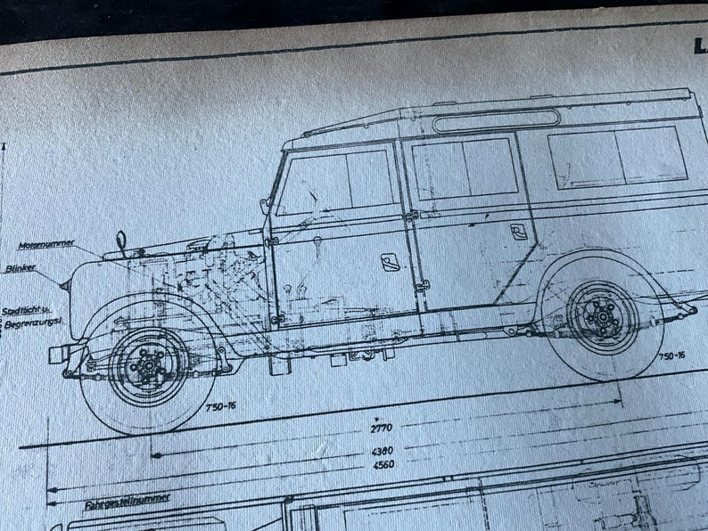 Label The Rover Land Rover Series III 1970 109“ Artwork Construction Drawing Blueprint ...