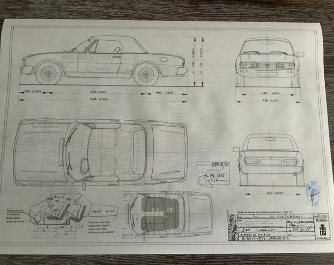 Peugeot 504 Cabriolet by Pininfarina 1980 design drawing ART work