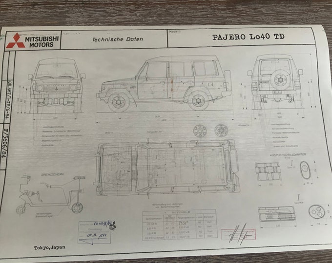 Mitsubishi Pajero LO 40 TD 1984 construction drawing ART work blueprint