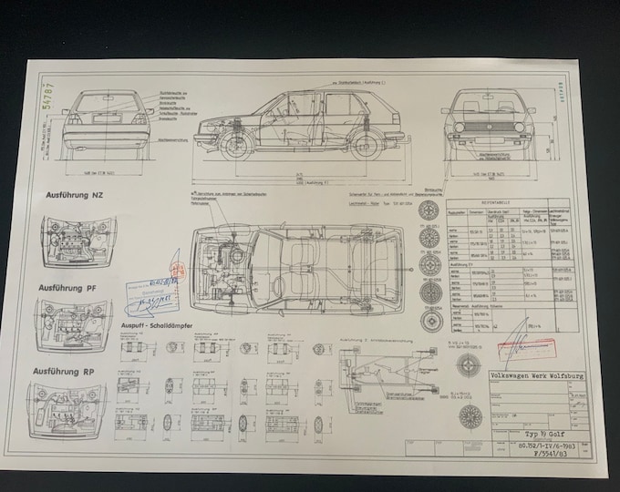 Golf Type 19 1983 construction drawing ART work blueprint