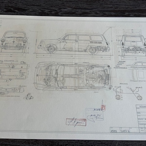 Type 36 Variant 1500 1963 station wagon construction drawing ART work blueprint