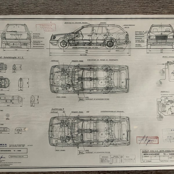 Mercedes W124 Kombi AB 1985 Blueprint Konstruktionszeichnung ART work