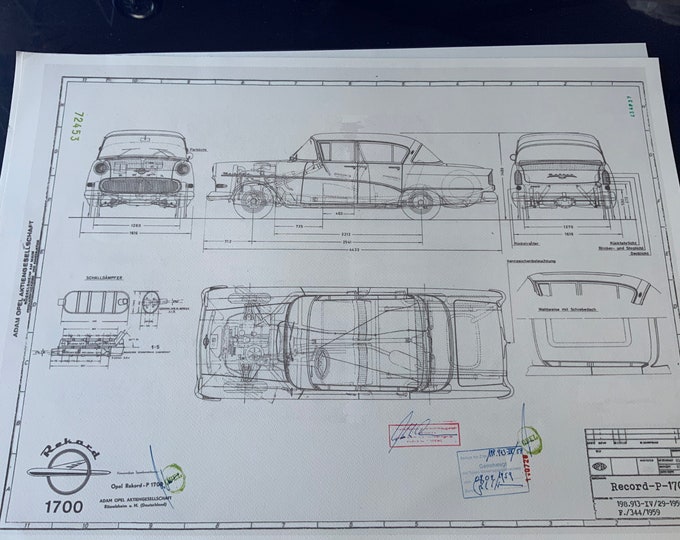 Opel Rekord P 1700 1959 2 and 4 doors. Construction drawing ART work