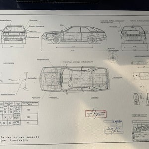 Renault Fuego 1980 construction drawing ART work Blueprint