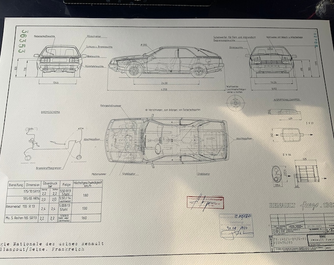 Renault Fuego 1980 construction drawing ART work blueprint