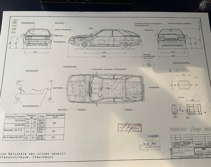 Renault Fuego 1980 construction drawing ART work blueprint