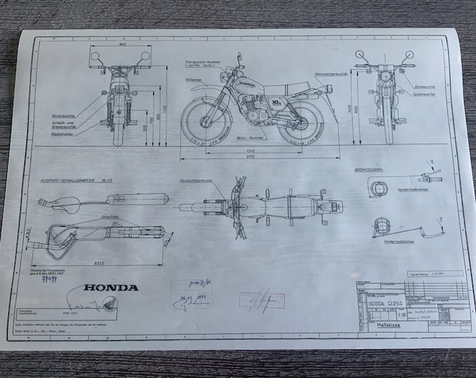 Honda XL 125 S 1981 construction drawing ART work blueprint