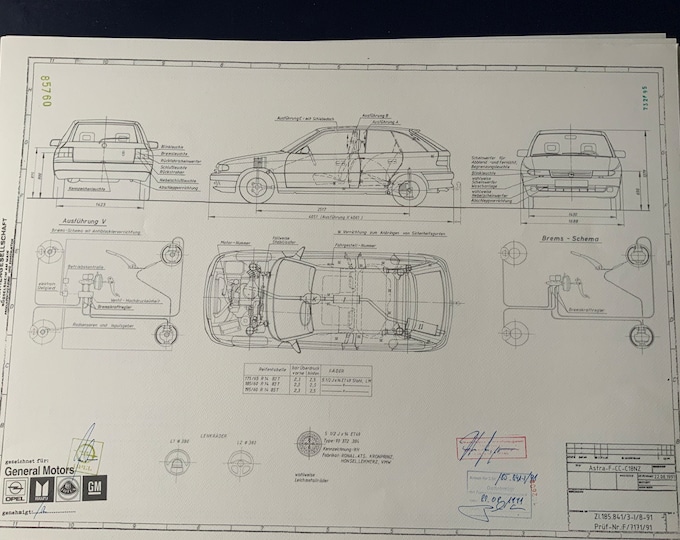 Opel Astra F 1991 2-4 door construction drawing ART work