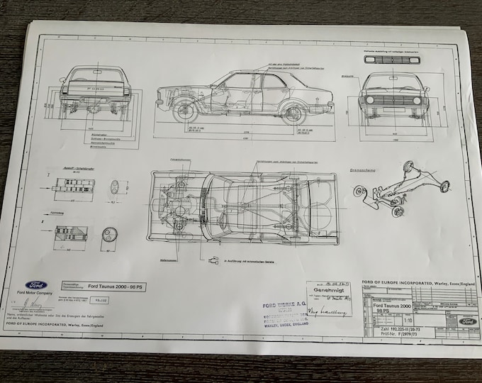 Ford Taunus 2000 98PS 2-4 Door 1973 Construction drawing ART work blueprint