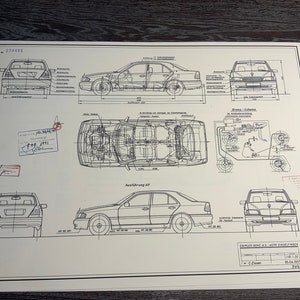 Mercedes C180 1993 W202 construction drawing ART work blueprint