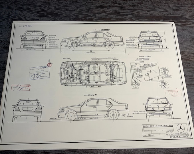 Mercedes C180 1993 construction drawing ART work blueprint