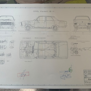 Opel Kadett B Limousine 1967 Konstruktionszeichnung ART work Blaupause
