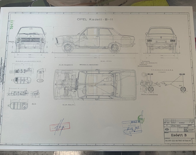 Opel Kadett B Limousine 1967 construction drawing ART work blueprint