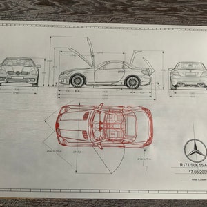 Mercedes W171 SLK 55 construction drawing ART work blueprint