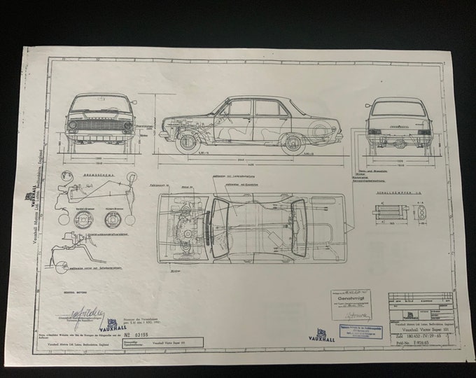 Vauxhall Victor Super 101 1965 construction drawing ART work blueprint