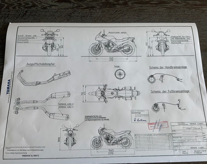 Yamaha XJ 600 S 1991 construction drawing ART work blueprint