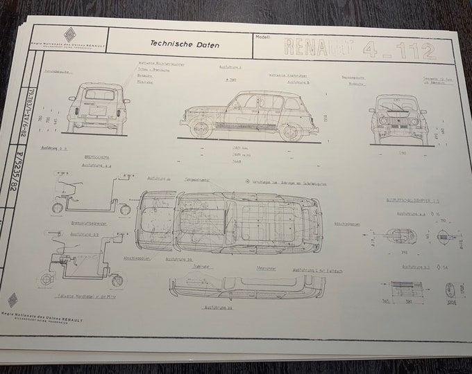 Renault 4 1982 construction drawing ART work blueprint