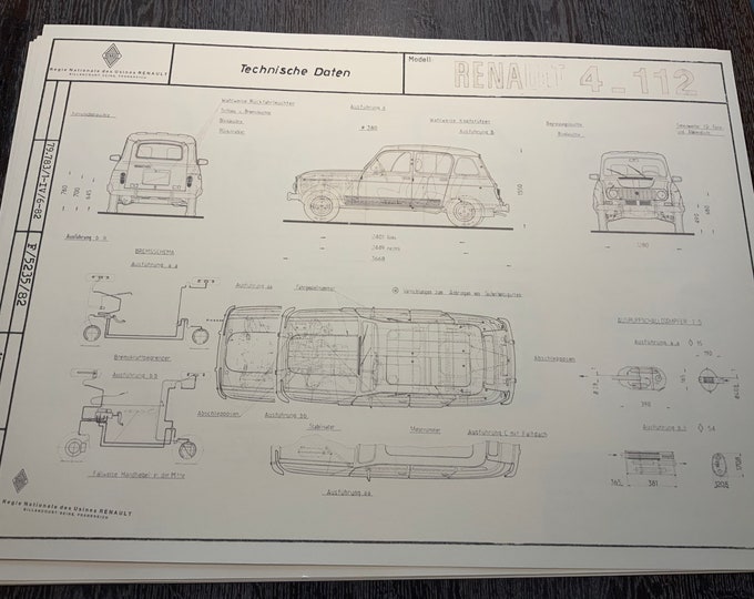 Renault 4 1982 construction drawing ART work Blueprint