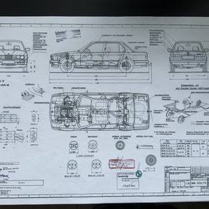 BMW E30 325i/16 4 deuren uit 1986 ontwerptekening ARTwork