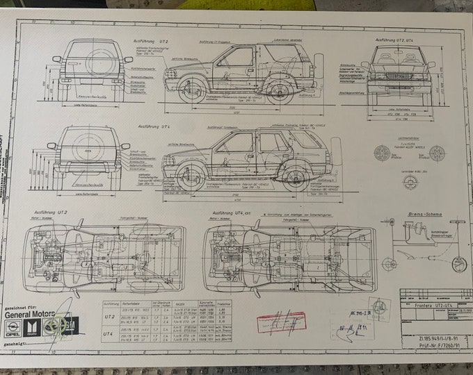 Opel Frontera 1991 construction drawing ART work blueprint