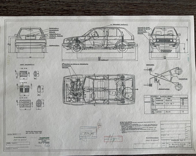 Golf Type 19 Syncro 1985 construction drawing ART work Blueprint