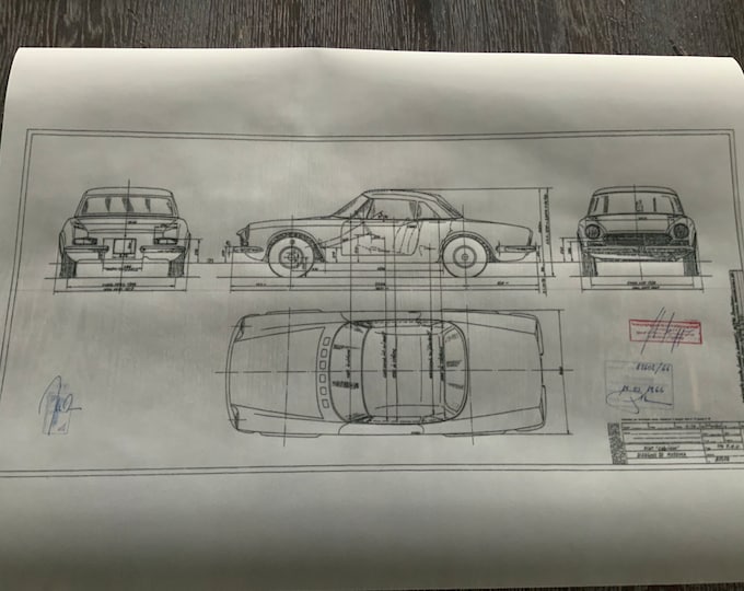 Fiat 124 Cabrio Spider Tipo 144 1966 construction drawing ARTwork